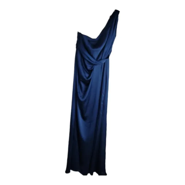 Dessy Collection Dress Womens 12 Vivian Diamond Gown Blue Satin One Shoulder