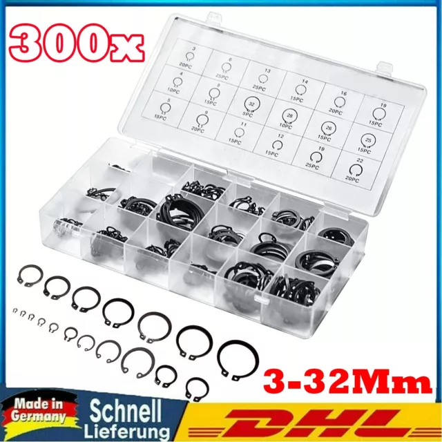 300Tlg 3-32mm Außen Seegering Set Sprengring Sortiment Sicherungsring Seegering