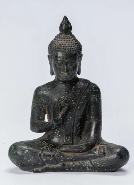 Buddha - Antique Khmer Style Seated Bronze Buddha Statue Teaching Mudra -22cm/9"