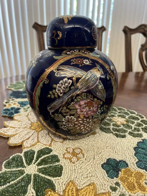 Vtg Japanese Satsuma Ornate Hand Painted Gold Moriage Ginger Jar Vase Embossed