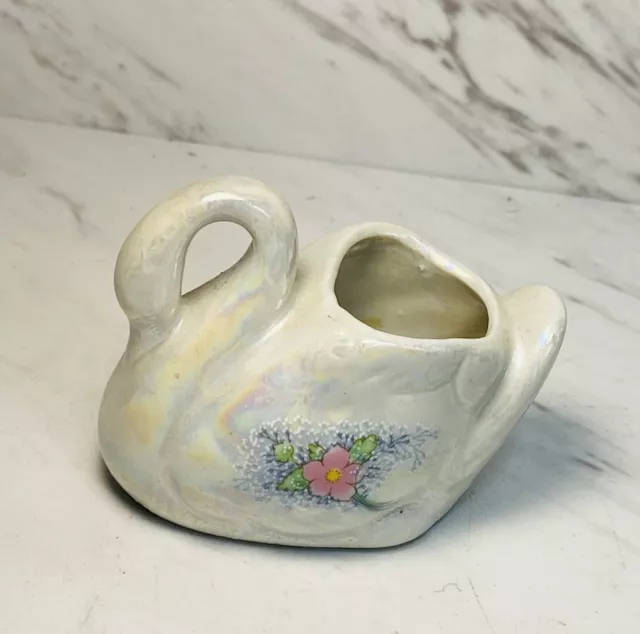 Vtg Ceramic Swan Toothpick Holder, Small Planter,trinket dish, 2.5 in hand paint