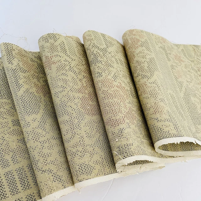 Beige Illusion #D 7x77 -2.13yd LONG Japanese Tsumugi Silk Kimono Fabric TF49