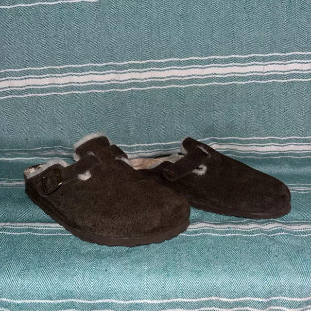 Womens Birkenstock Boston Shearling Soft Footbed Clog Shoes Size 40 Dark Browm