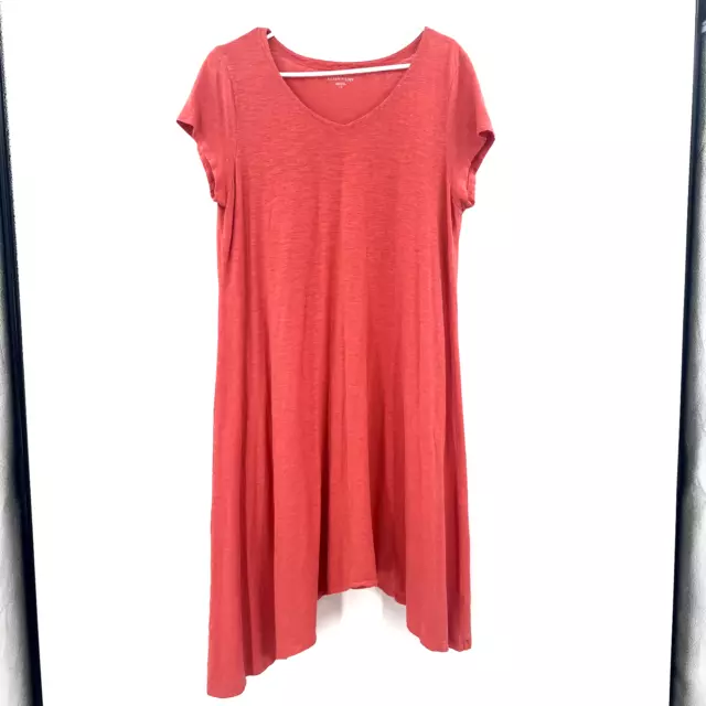 Eileen Fisher Coral Hemp and Organic Cotton T-Shirt Dress Asymmetrical Large