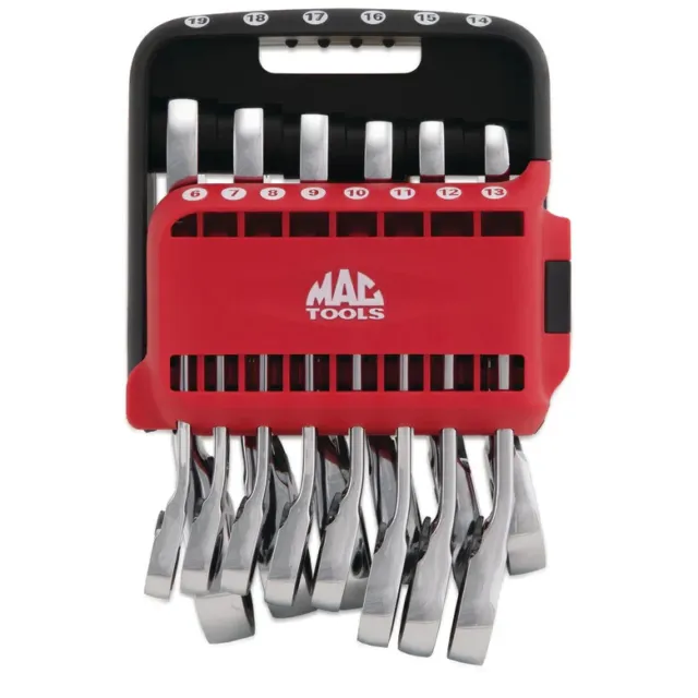 MAC TOOLS SRWMS214PTA 14-PC Metric Stubby Reversible Ratcheting Wrench Set 12PT