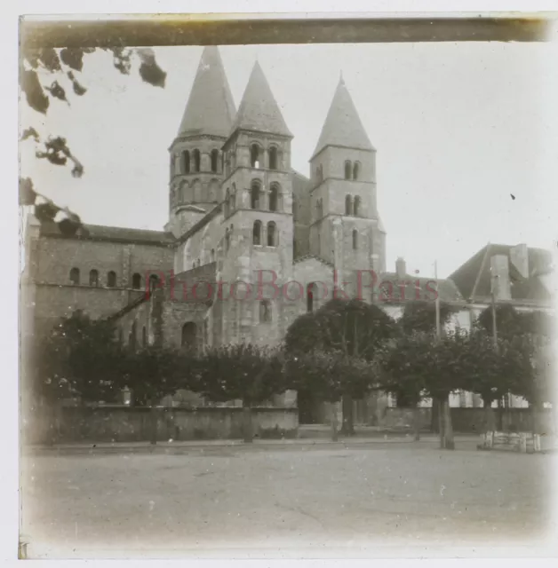 FRANCE Paray-le-Monial La Basilique 1930 Photo Stereo Plaque de verre Vintage