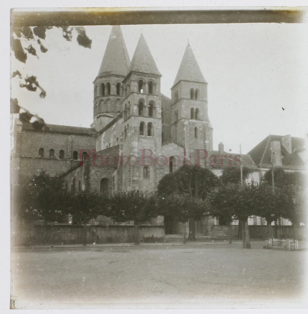 FRANCE Paray-le-Monial La Basilique 1930 Photo Stereo Plaque de verre Vintage