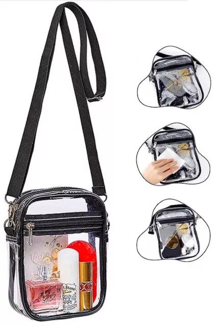 1PC Black Clear Tote Crossbody Bag Transparent Adjustable Handbag Stadium Purse