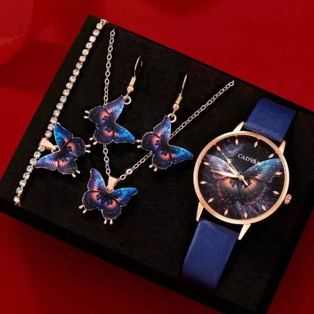 Butterfly Womens Quartz Watch With Earrings Necklace Bracelet Set