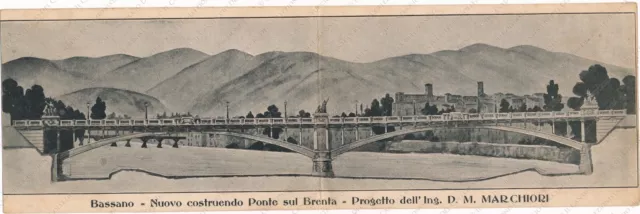 BASSANO Nuovo costruendo Ponte sul Brenta Progetto MARCHIORI Vicenza Cartolina