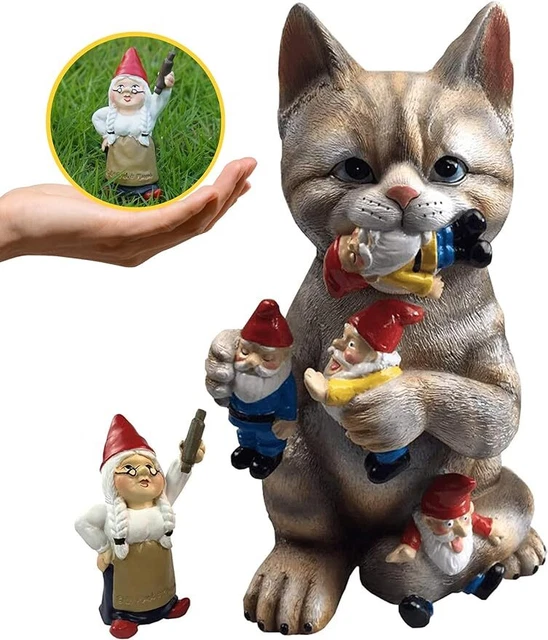 FUNNY GARDEN ORNAMENT Cat Eat Dwarf Statue Resin Decor,Home Lawn