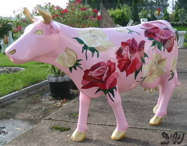 SCHWEIZER COW KUH FIGUR ROSI Lebensgroß  KUNSTBEMALUNG  ROSEN BLUMEN Deko Garten