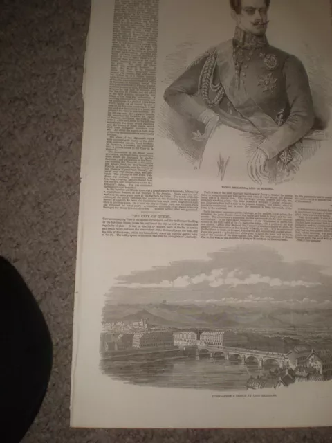 Victor Emmanuel King of Sardinia & view of Turin Italy 1849 prints ref AZ