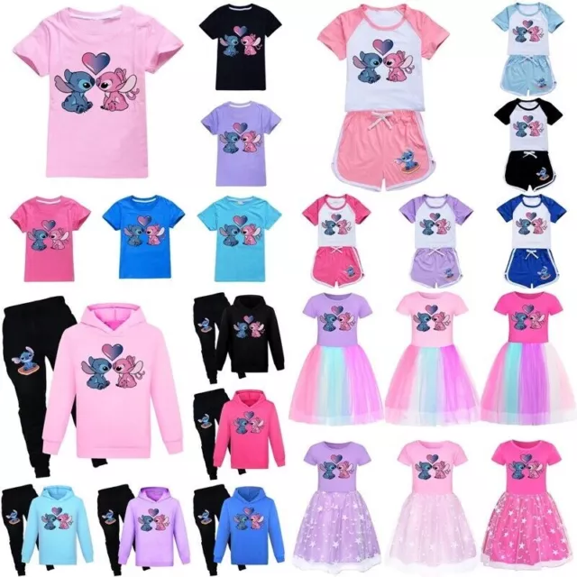 Kids Lilo Stitch Cotton T-shirt Shorts Tracksuit Nightdress Dress Swimwear Gifts