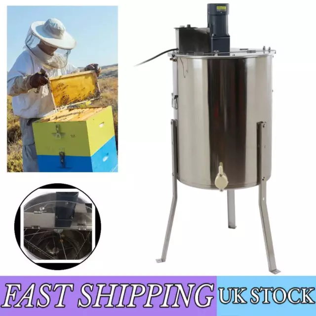 Honey Extractor Large 4 Frame Stainless Steel Electric Bee Beekeeping Tool NEW