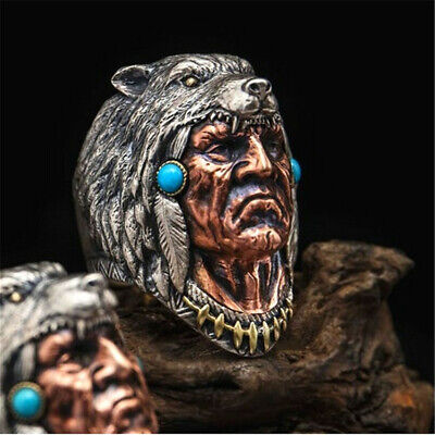 Native American Rings Indian Werewolf Warrior Wild West Jewelry Tribal Chief Men