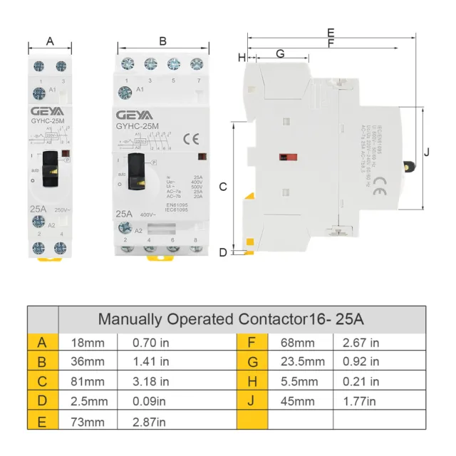 GEYA Contacteur ca modulaire 2p 16 - 63A 220V manuel maison contacteur Din Rail 2