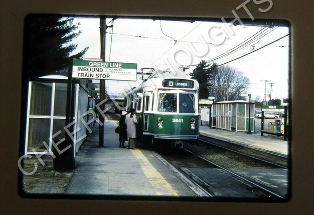 Original '88 Kodachrome Slide MBTA Boston Transit 3641 Trolley Stop Green  23L32