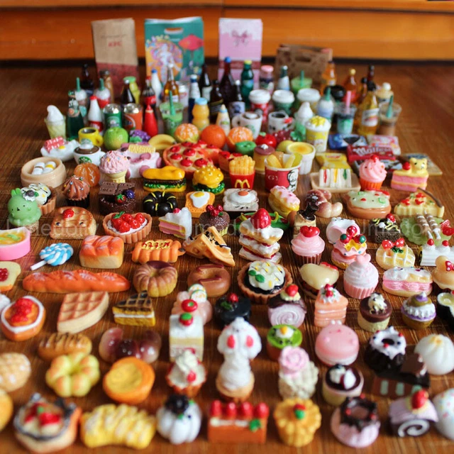 24PC 1/6 Miniature Dollhouse Food Supermarket Mini Cakes Wine Drinks Accessories