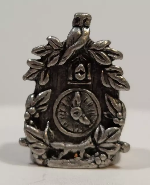 Vtg. Pewter Thimble SDP '86 A Cuckoo Clock w/ an Owl on the top