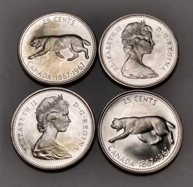 1x 1867-1967 Canada UNC Lynx Quarter - ONE Canadian BU Silver Coin - $0.25 QEII