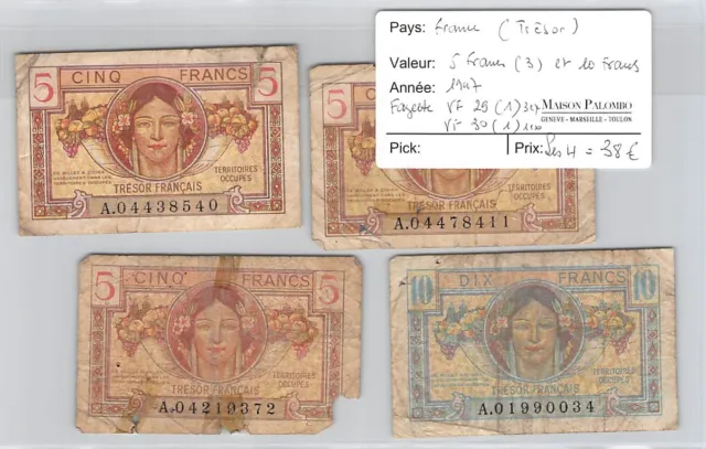 4 Billets France - Trésor - 5 Francs (3) Et 10 Francs - 1947