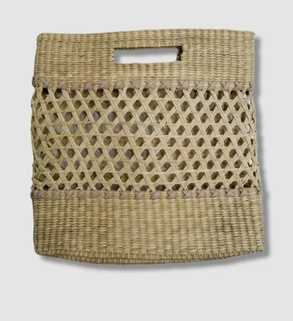 $245 Nannacay Women's Beige Straw Woven Handbag Basket Tote Casual Hand Bag