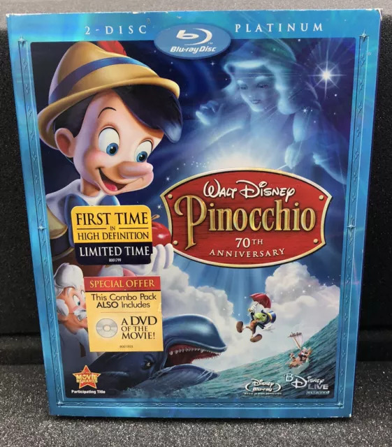 Pinocchio (Blu-ray/DVD, 2009, 70th Anniversary Platinum Edition) w/slipcover
