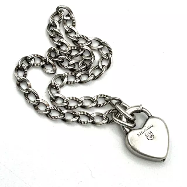 Vintage Sterling Silver Walter Lampl Heart Padlock Charm Bracelet 7"