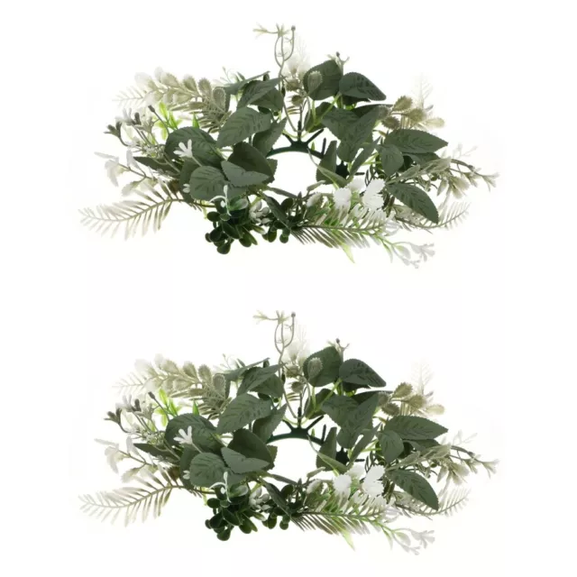 Set of 2 Farmhouse Plants Artificial Decor Candle Rings Wreaths Candlestick