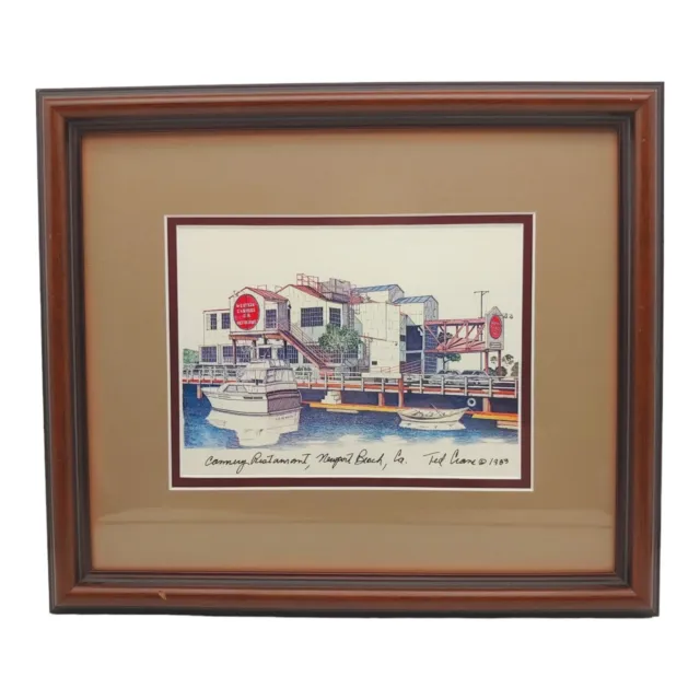 Ted Crane Signed Art Print - 11x13 Framed Cannery Restaurant Newport Beach, CA