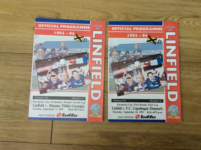 Linfield ..1993-94 European Cup Programmes X 2