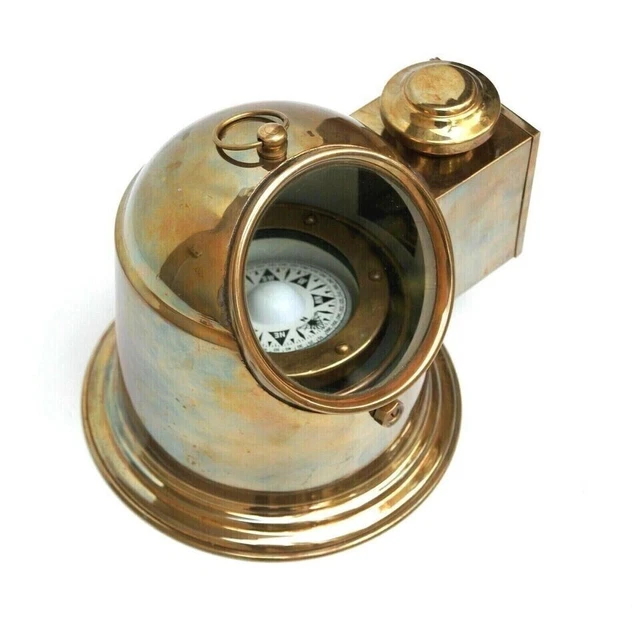 ANCIENNE LAMPE DE navire marine à cadran flottant en laiton à boussole