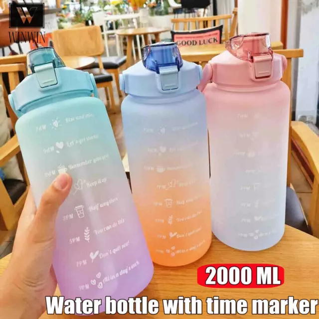 2L Sports Water Bottle Large Capacity Straw Time Motivational Fitness Jugs AU