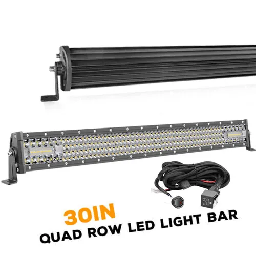 30 Inch Quad-row LED Work Light Bar Combo Offroad Driving Lamp Truck ATV +Wiring