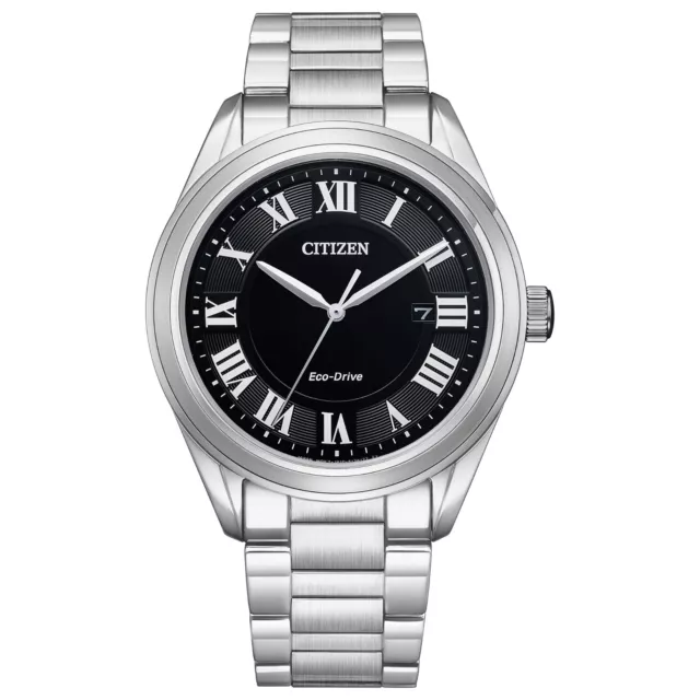 Citizen Eco-Drive Mens Roman Numerals Calendar Silver Watch 40MM AW1690-51E