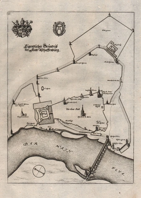 Aschaffenburg Plan Unterfranken Bayern Kupferstich engraving Merian 1650