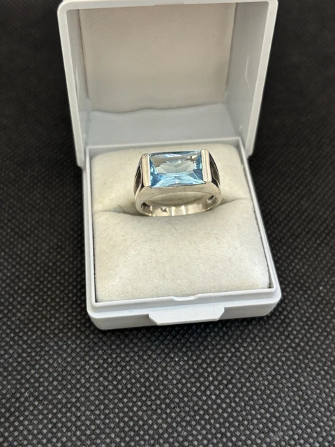 Bague Alliance En Argent Massif 925 - Jonc Avec Pierre Bleue - Créateur - Occasion