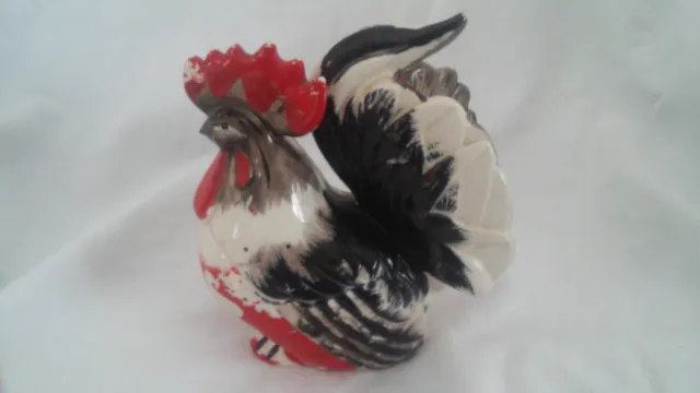 Vintage Ceramic Rooster Toothpick Holder Figurine Horsd'oeuvres Red Black White