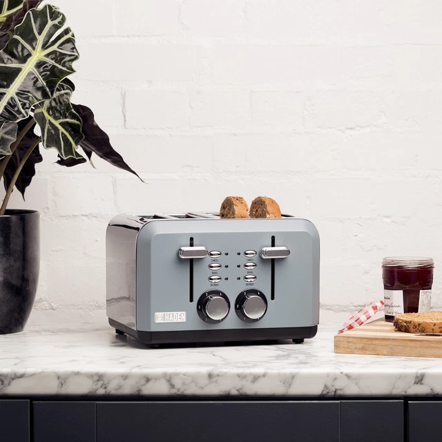 HADEN 75007 Perth Wide Slot Stainless Steel Retro 4 Slice Toaster, Slate Gray