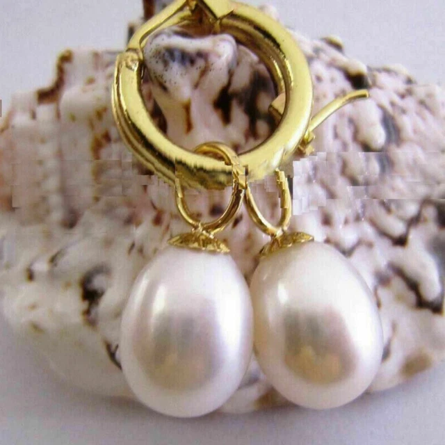 10-13mm Natural white Akoya round pearl 14K gold earrings Christmas Jewelry