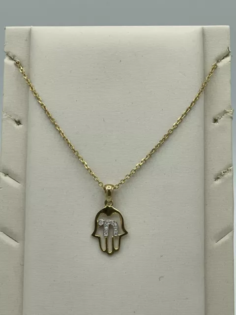 14k Hamsa Shema Yellow Gold Diamond Necklace Pendant 3