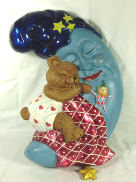 Radko Blue Moon With Bear Sleeping Wall Hanging Pull Star To Play Music