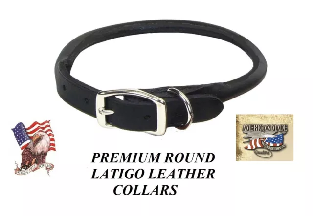 USA Hergestellt Premium Latigo Leder Gerollt Hund Kragen Black&nickel Rund Duty
