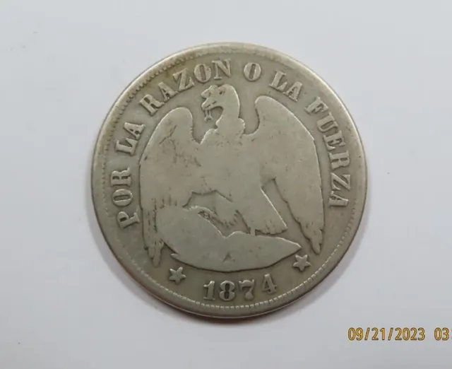 Republic Of Chile Large Silver One Peso 1878 Condor VERY SCARCE
