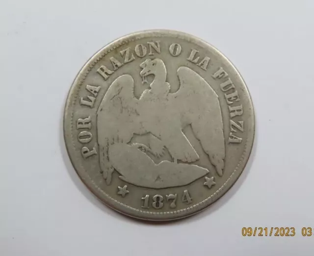 Republic Of Chile Large Silver One Peso 1878 Condor VERY SCARCE