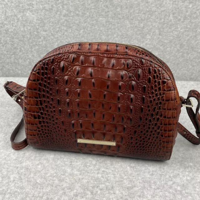 Brahmin Crossbody Bag Purse Faux Crocodile Embossed Leather Pecan Brown