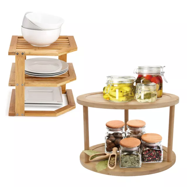 Bamboo dish storage kitchen rack Bamboo Corner Shelf Storage Organizer - 3 Tier