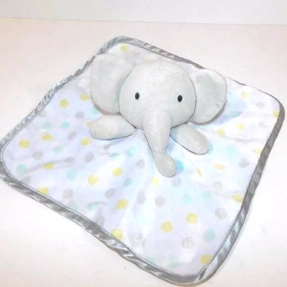 George Elephant Security Blanket Large Polka Dots Silver satin Trim Lovey Plush