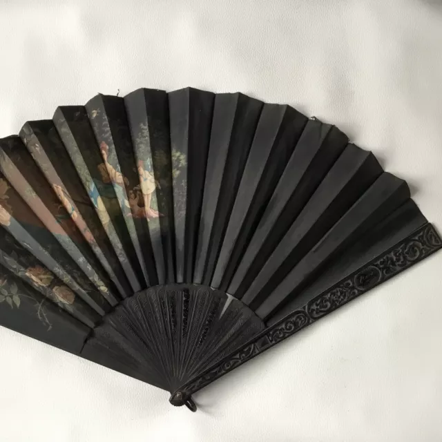 EVENTAIL XIXè Napoléon III Décor Peint Signé PL 1889 VENTAGLIO Hand FAN 19thC